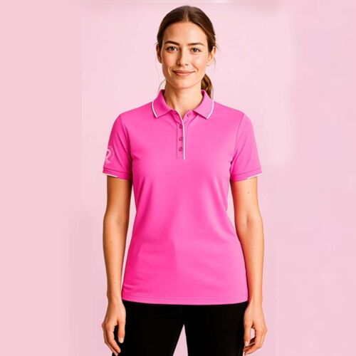  Womens Pink Short Sleeve Polo Thumbnail