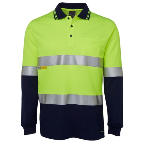 Mens Hi Vis Long Sleeve (D+N) Cotton Back Polo Thumbnail