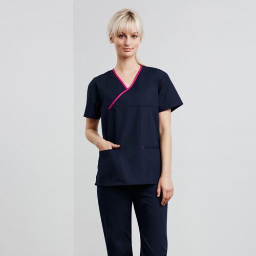 Womens Contrast Crossover Scrubs Top  Thumbnail