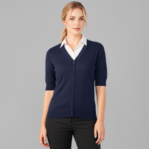 Womens Zip Front Short Sleeve Knit Cardigan Thumbnail