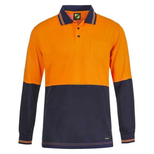 Mens Hi Vis Two Tone Long Sleeve Cotton Back Polo With Pocket Thumbnail