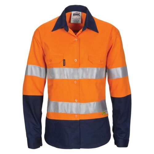 Womens HiVis 3 Way Cool-Breeze Cotton Long Sleeve Shirt with Gusset Sleeve, 3M R/Tape Thumbnail